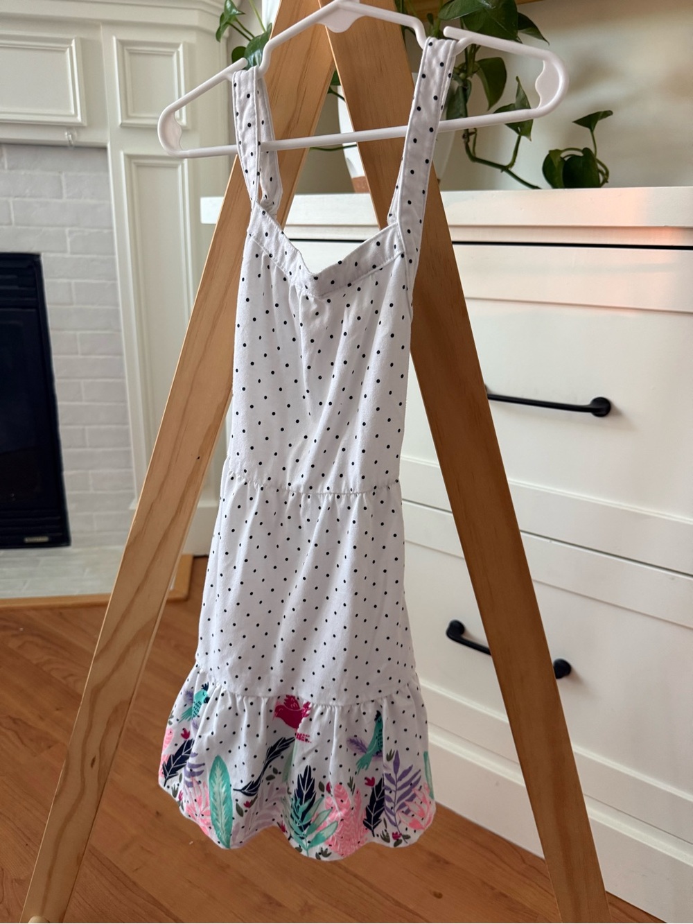jumping beans White Polka Dot Dress with Pink & Teal Floral Hem